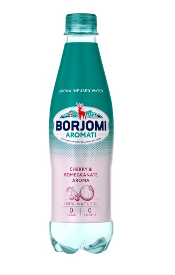 Borjomi Aromati Gāzets ūdens ar ķiršu un granatābola garšu, pagatavots no dabigā minerālūdens