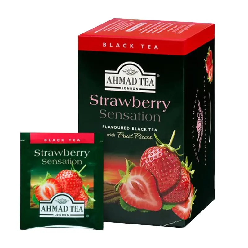 Клубничный чай AHMAD Strawberry Sensation в фольгированных пакетиках 20x2 г