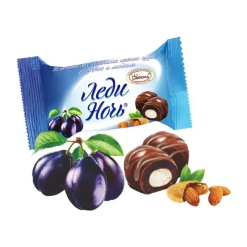 Konfektes sveramās šokolādes glazūrā "АККОНД" "Леди Ночь" ar žāvētām plūmēm