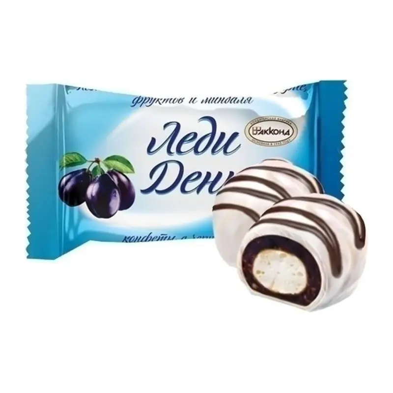 Konfektes sveramās baltās šokolādes glazūrā "АККОНД" "Леди День" ar žāvētām plūmēm