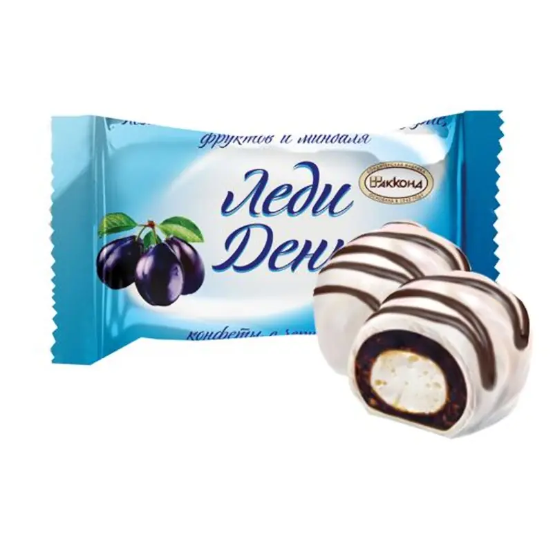 Конфеты весовые в белой шоколадной глазури "АККОНД" "Леди День" с черносливом