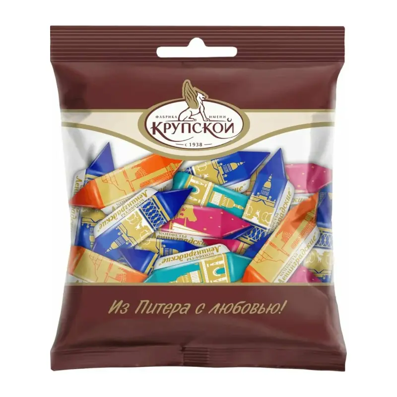 Конфеты шоколадные Ленинградские Фабрика Крупской ликерная начинка ореховая крошка