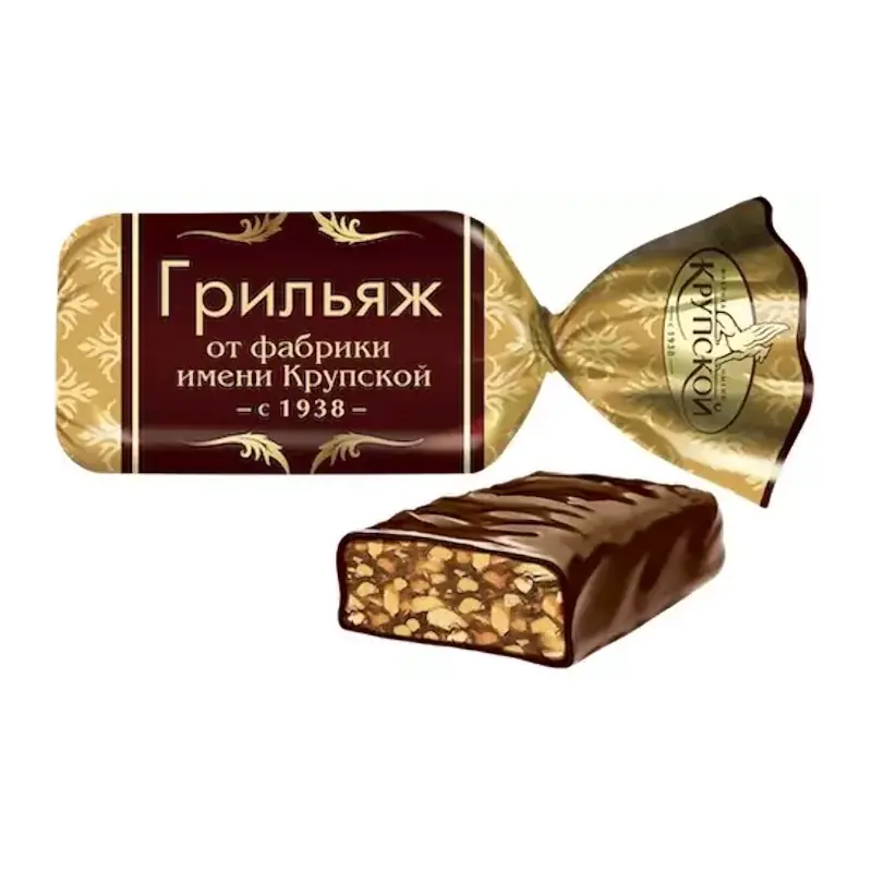 Конфеты глазированные в шоколаде Грильяж от фабрики имени Крупской с 1938