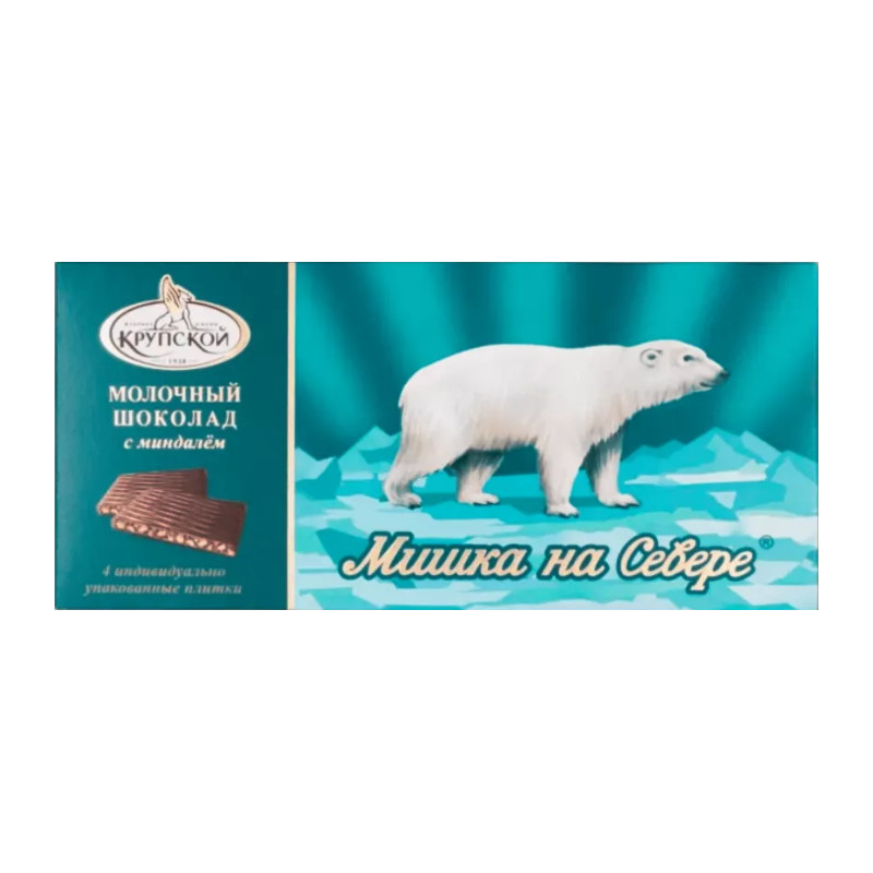 Экстра молочный шоколад "Мишка на Севере" с дробленым миндалём