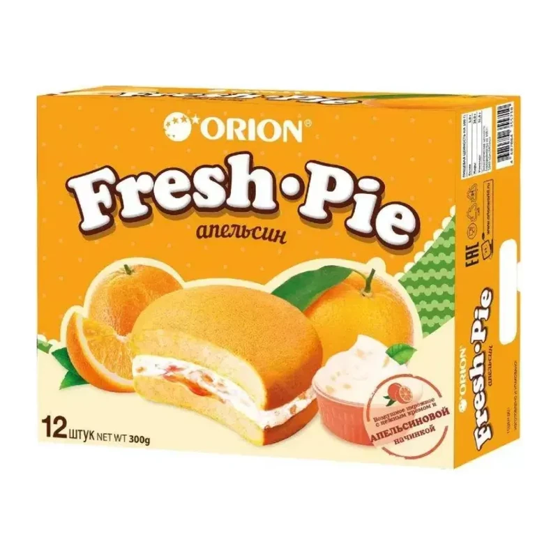 Бисквитное пирожное "ORION Fresh pie" с апельсиновой начинкой (12шт x 25г)