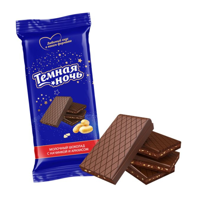 Шоколад молочный с начинкой "Темная ночь" с арахисом