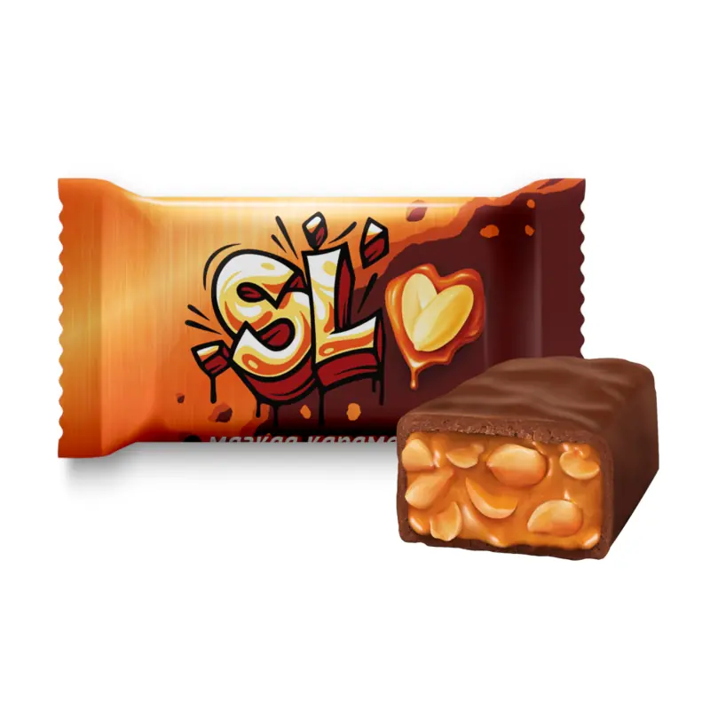 "Saldā dzīve" glazētās mīkstās griljāžas konfektes "SL" ar mīkstu karameli un zemesriekstiem