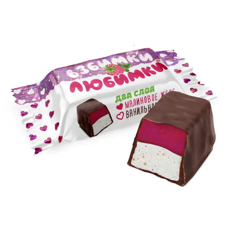 "Saldā dzīve" šokolādes konfektes "Vzbimki-Ljubimki" aveņu želeja un vaniļas-krējuma suflē