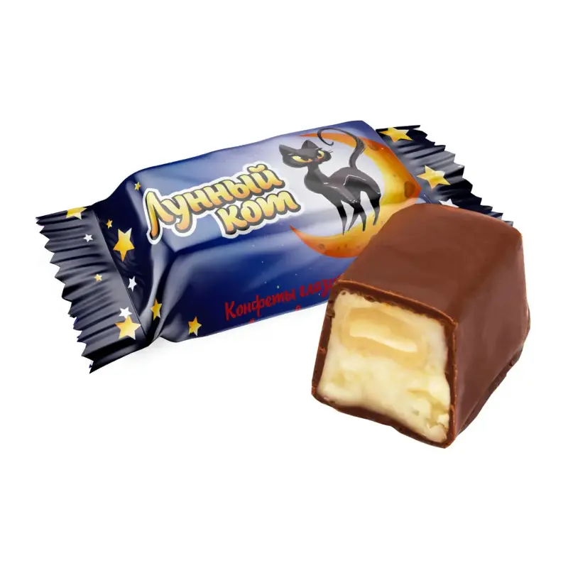 Glazētas fondanta konfektes "Лунный кот" ar piena garšu