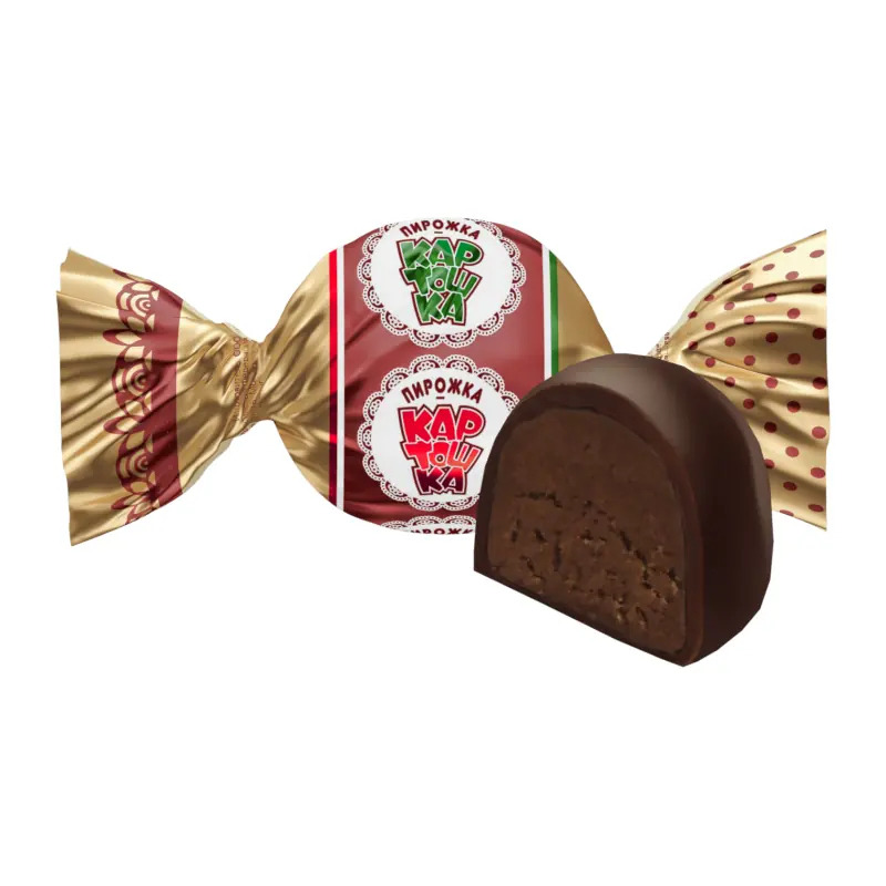 Glazētās konfektes "Saldā dzīve", tumšais fondants šokolādē ar "Kartupelis" kūciņas garšu