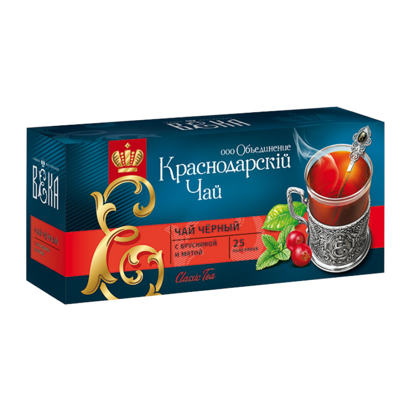 Melnā tēja ar dzērvenēm un piparmētru, Krasnodaras tēja VEKA, tējas maisiņi (25 gab.)