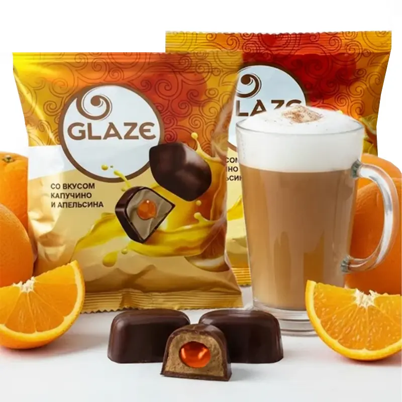 KDV Glaze konfektes, kapučīno un apelsīnu garša