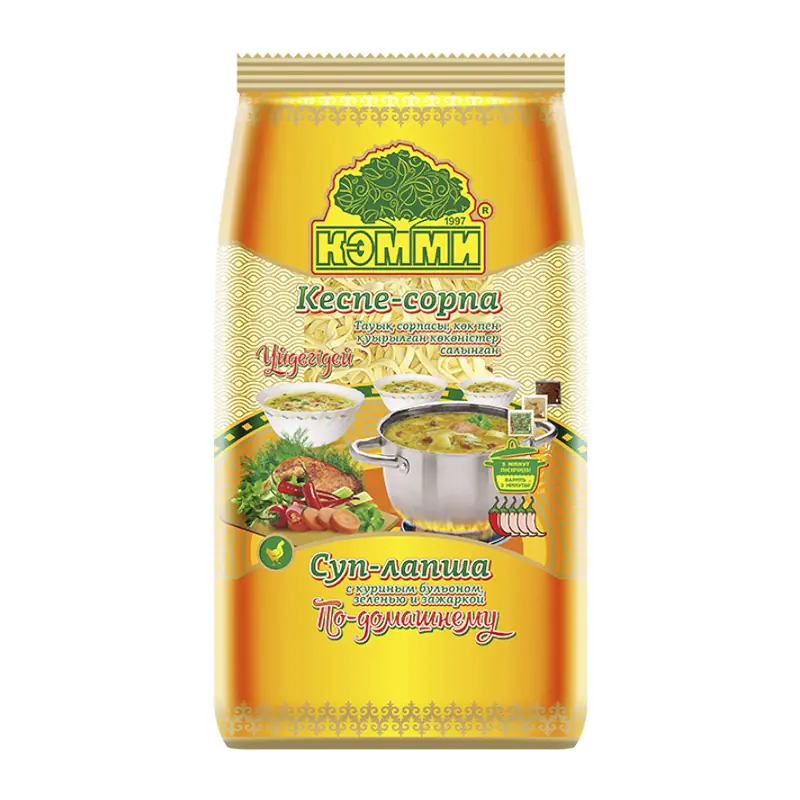 KEMMI egg noodle soup with chicken broth, herbs and fried vegetables