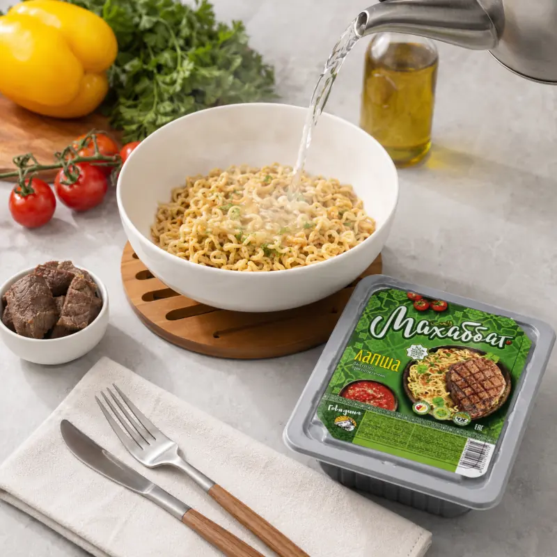 Лапша быстрого приготовления "Mahabbat" со вкусом говядины, лоток