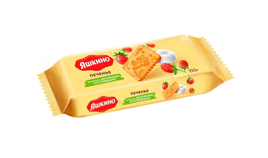 Печенье «Яшкино» со вкусом земляники со сливками.
