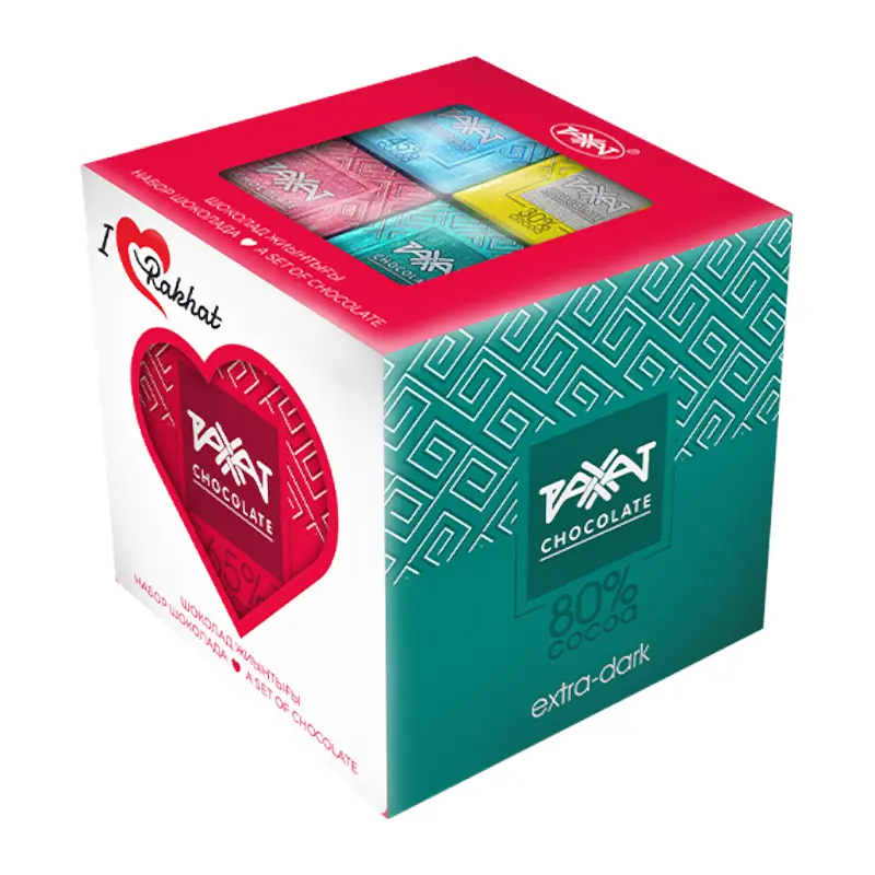 A selection of "RAKHAT" individual chocolates in a gift box