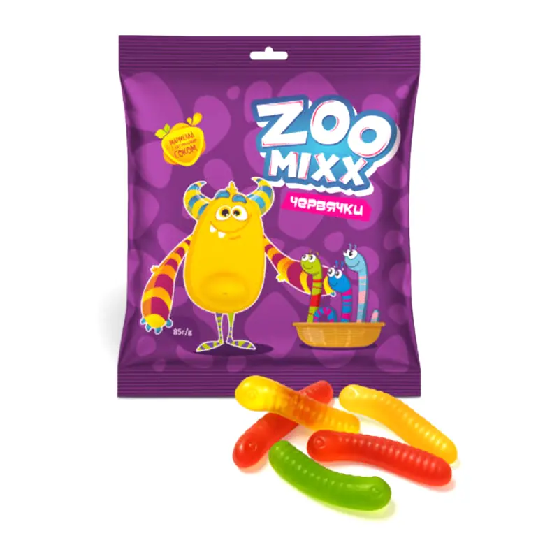Natural "RAKHAT" ZooMixx Worms" gelatin gummy candy